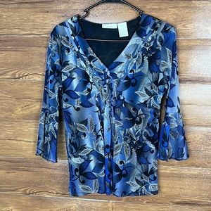 Worthington women’s floral blue blouse size medium